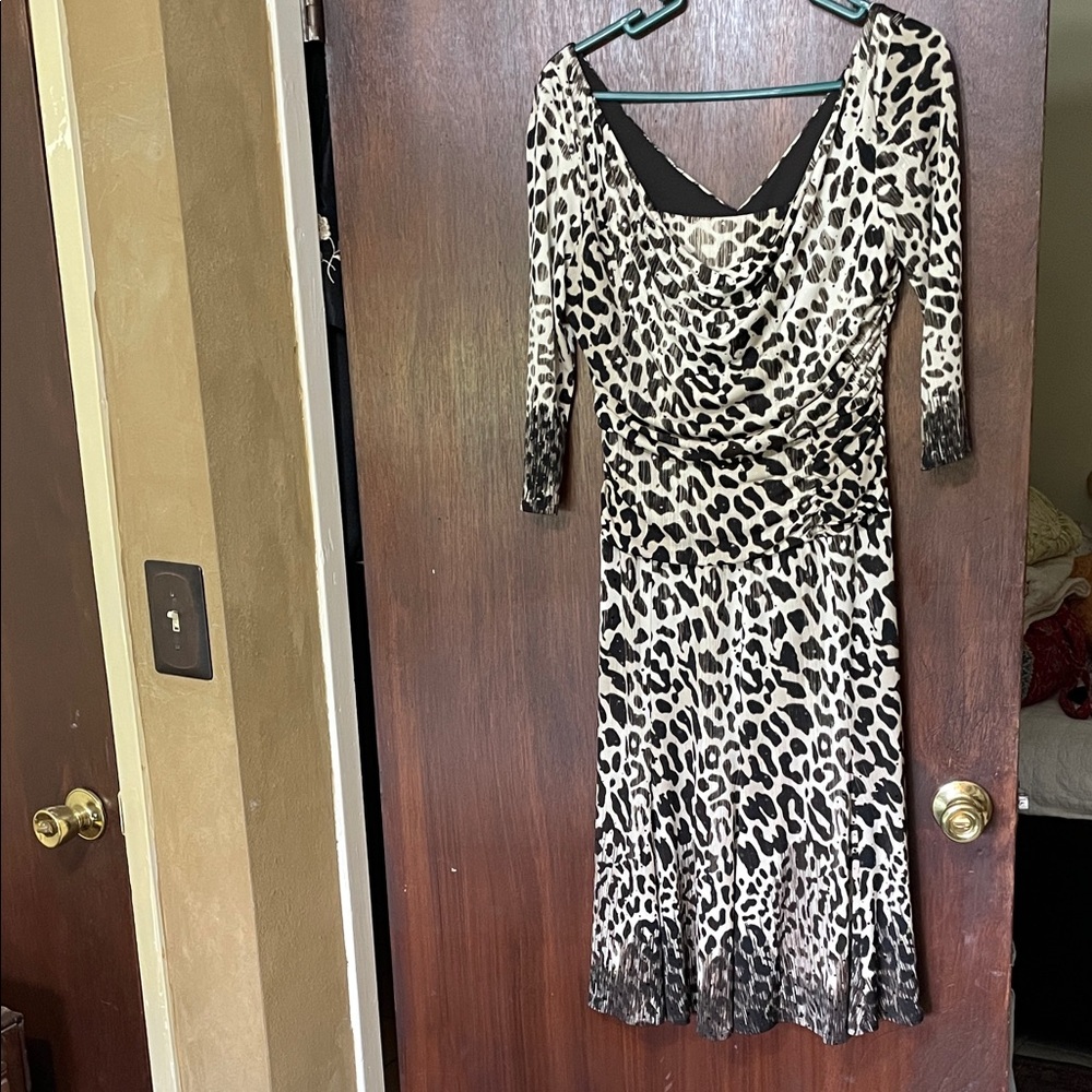 Frank Lyman leopard print cow neck sequin dress